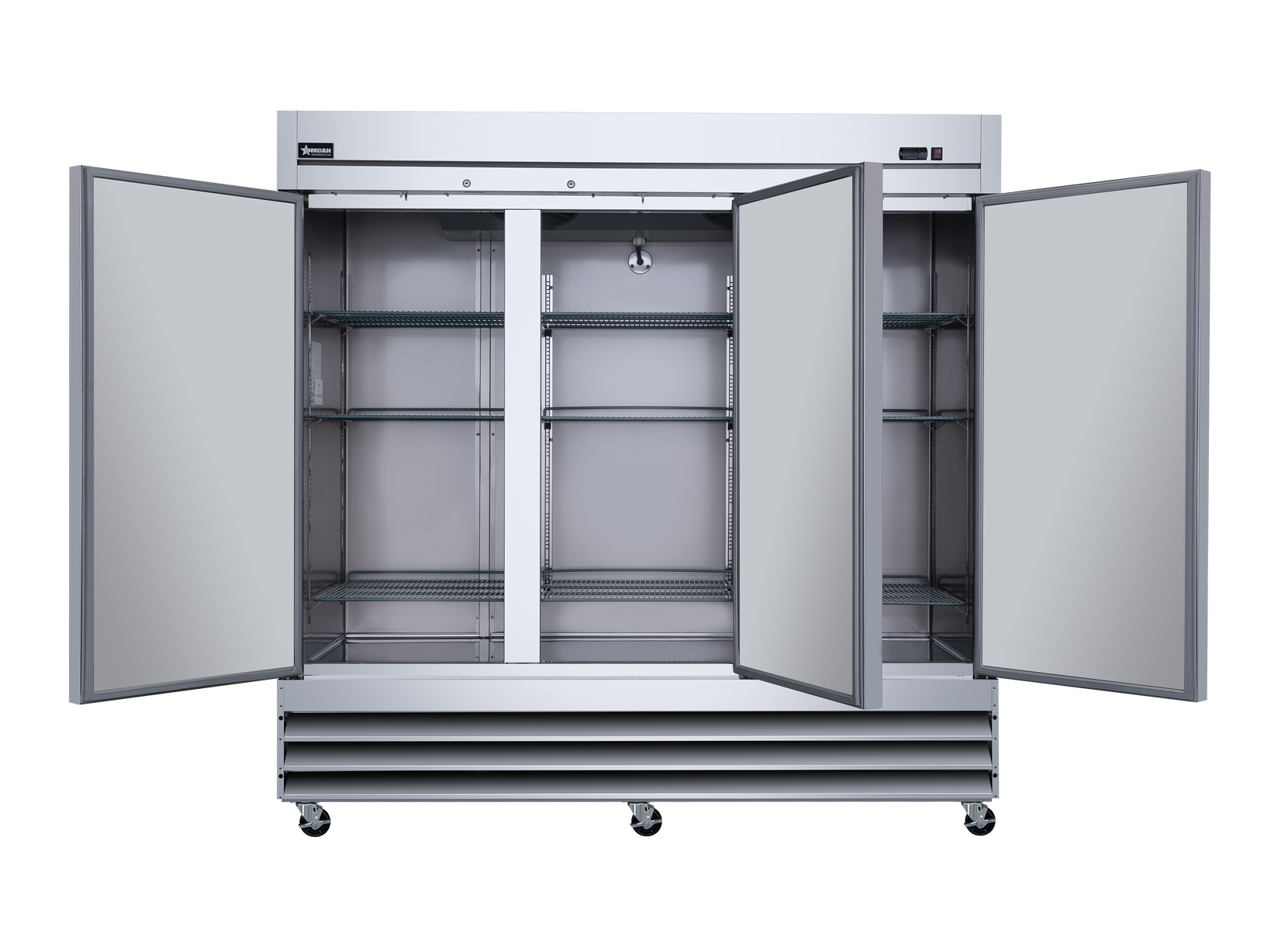 Omcan RE-CN-0067-HC 81 In. 3-Door Reach-In Refrigerator, 72.04 cu. ft., Stainless Steel, Self-Closing Doors