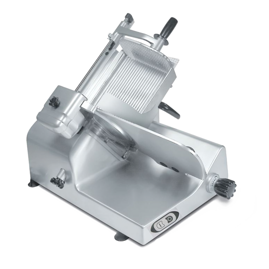 Omcan 48391 Manconi Kolossal 330 IK US 13 In. Gear-Driven Meat Slicer, 360W, Low Loading Height, Stainless Steel