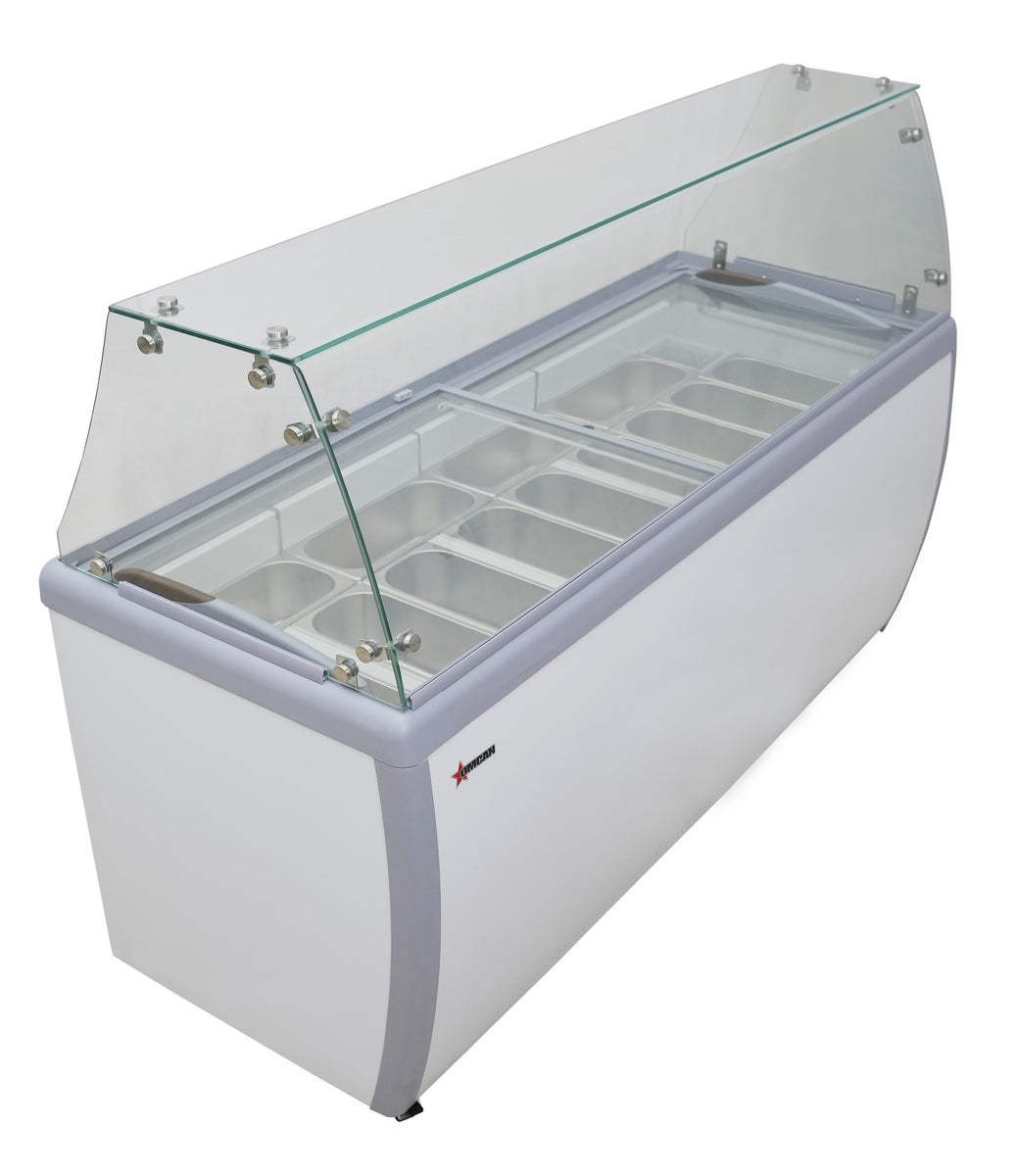 Omcan 47744 71 In. Gelato Display Case, 15.9 cu. ft. (450L), 13 x 5L + 1 x 180g Pans, Sliding Doors with Locks