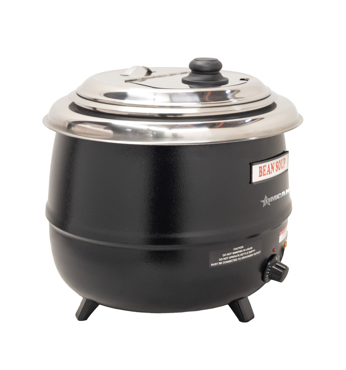 Omcan FW-CN-0013 15 In. Soup Kettle, 13.7 Qt. (13L), 600W, Thermostat Control, Black with Stainless Steel Lid