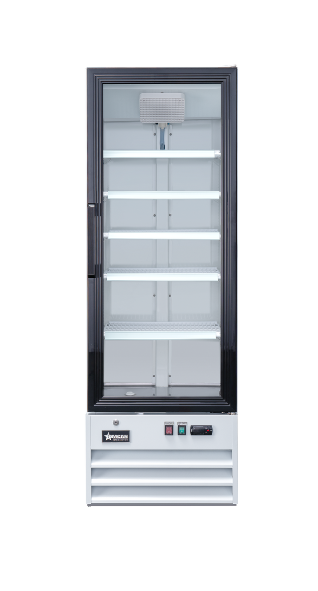 Omcan RE-CN-0009-HC 22 In. White Glass Door Display Refrigerator, 1 Swing Door, 9.1 Cu. Ft., Bottom-Mounted