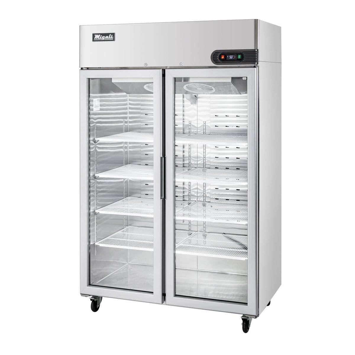 Migali C-2FG-HC 52 In. 2 Door Glass Door Reach-In Freezer, 43.2 Cu Ft, R290 Refrigerant