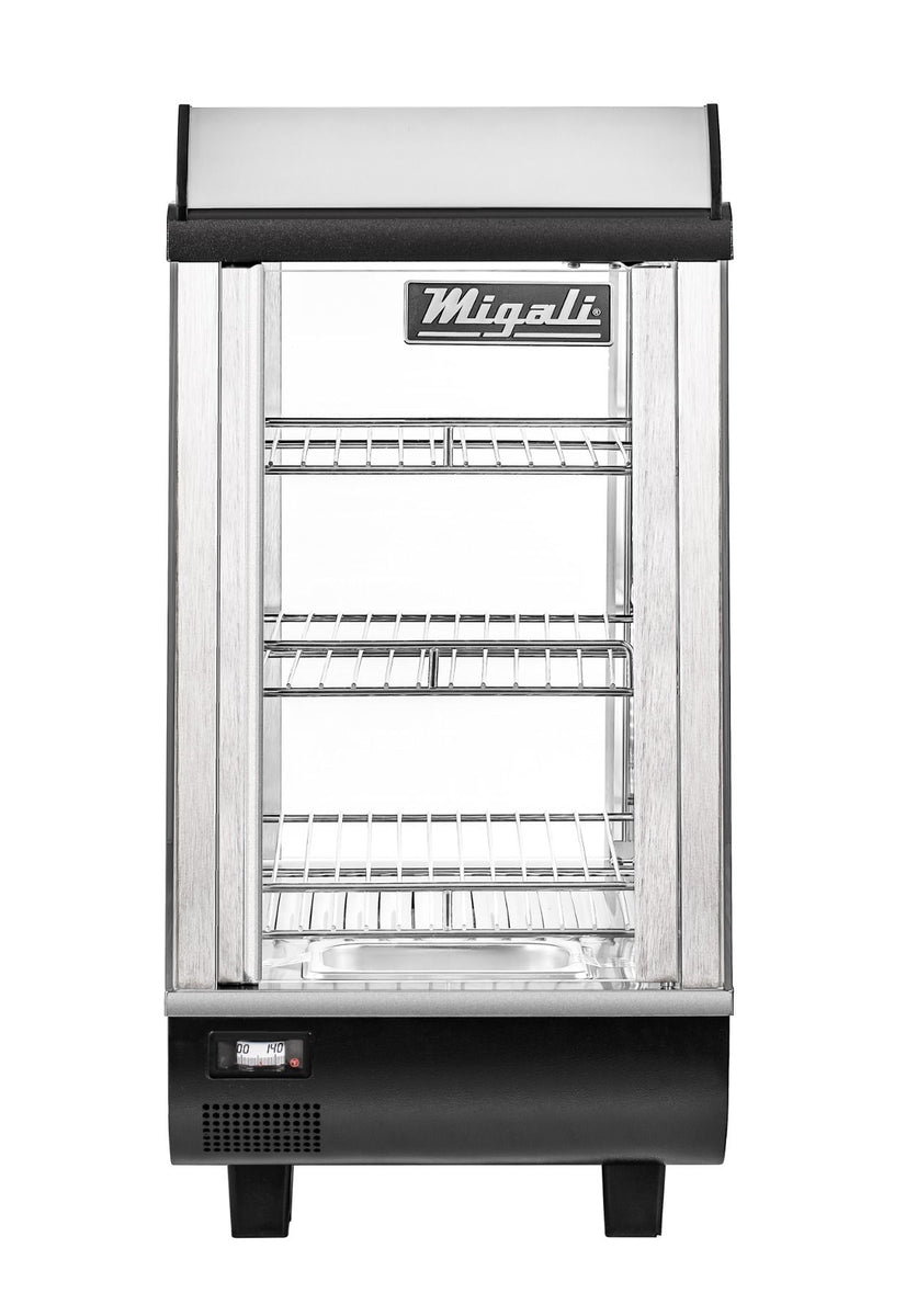 Migali C-HCT14-S 14 In. Heated Counter-Top Display Case, Straight Glass, Front + Rear Sliding Doors with Top Storage, 2.6 Cu Ft