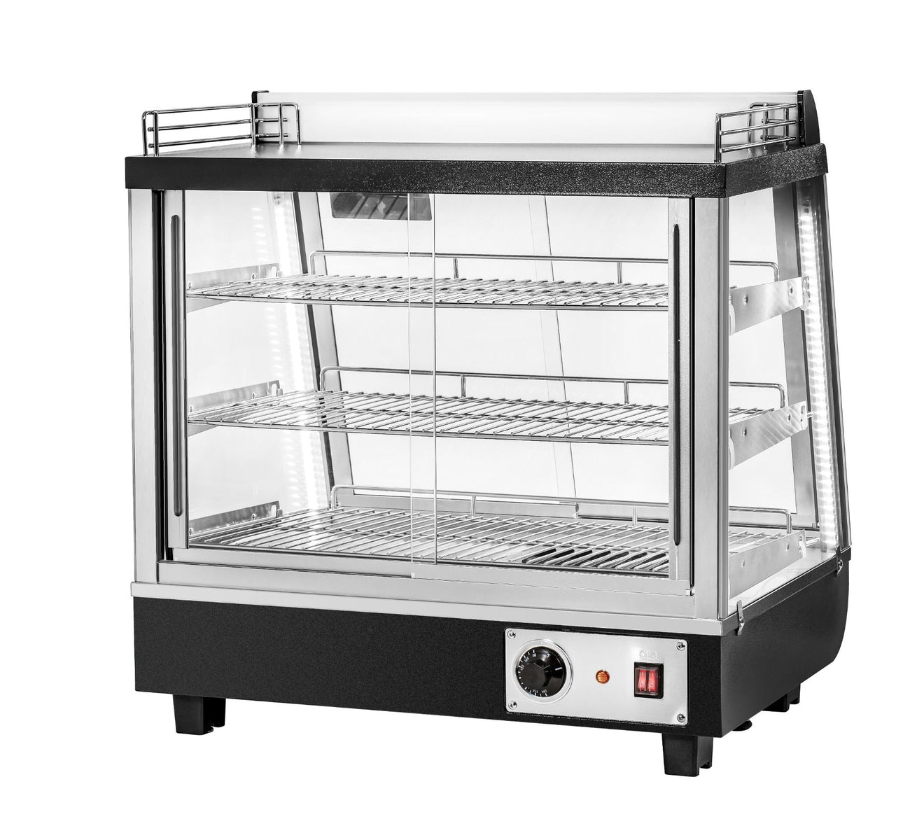 Migali C-HCT27-S 27 In. Heated Counter-Top Display Case, Straight Glass, Front + Rear Sliding Doors with Top Storage, 3.3 Cu Ft