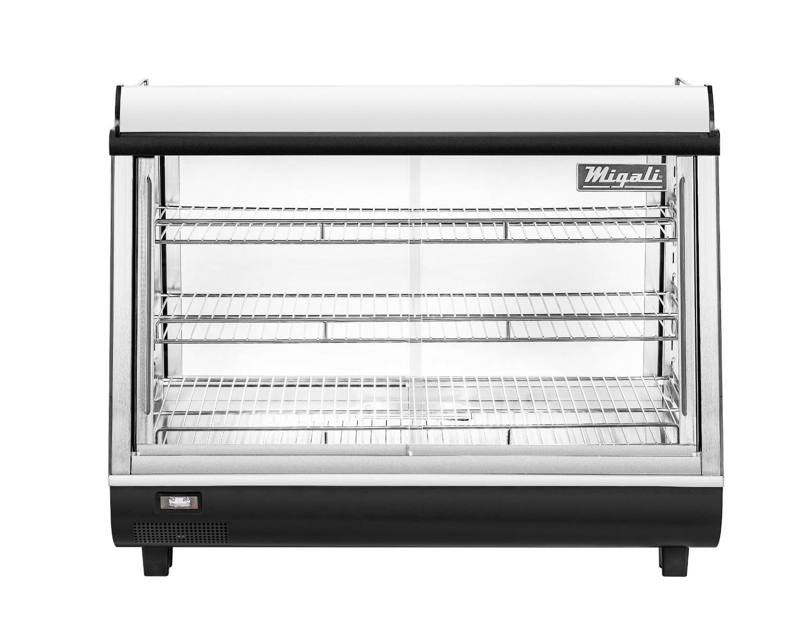 Migali C-HCT36-S 36 In. Heated Counter-Top Display Case, Straight Glass, Front + Rear Sliding Doors with Top Storage, 4.8 Cu Ft