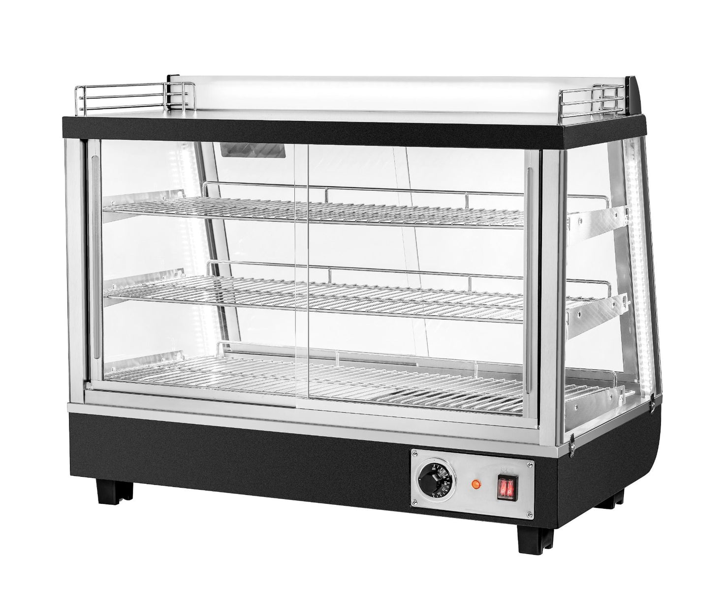 Migali C-HCT36-S 36 In. Heated Counter-Top Display Case, Straight Glass, Front + Rear Sliding Doors with Top Storage, 4.8 Cu Ft