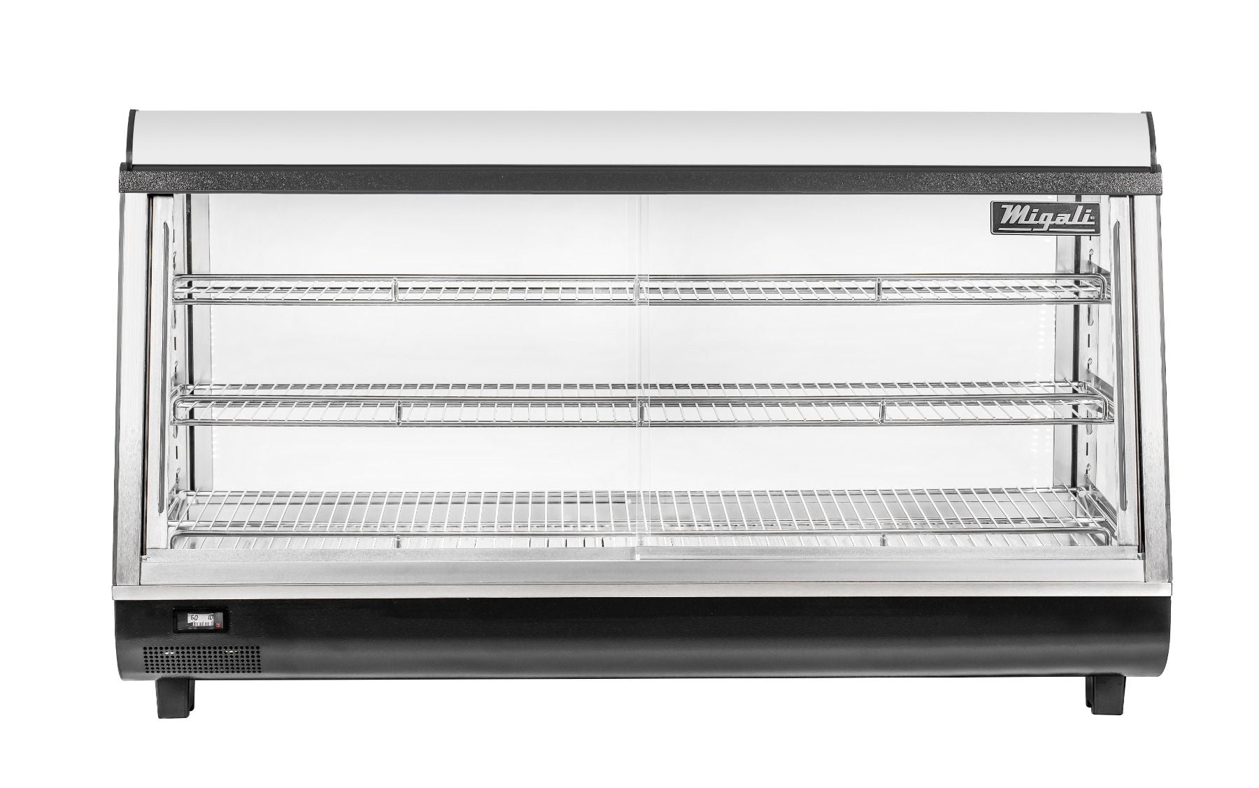 Migali C-HCT48-S 48 In. Heated Counter-Top Display Case, Straight Glass, Front + Rear Sliding Doors with Top Storage, 6.5 Cu Ft