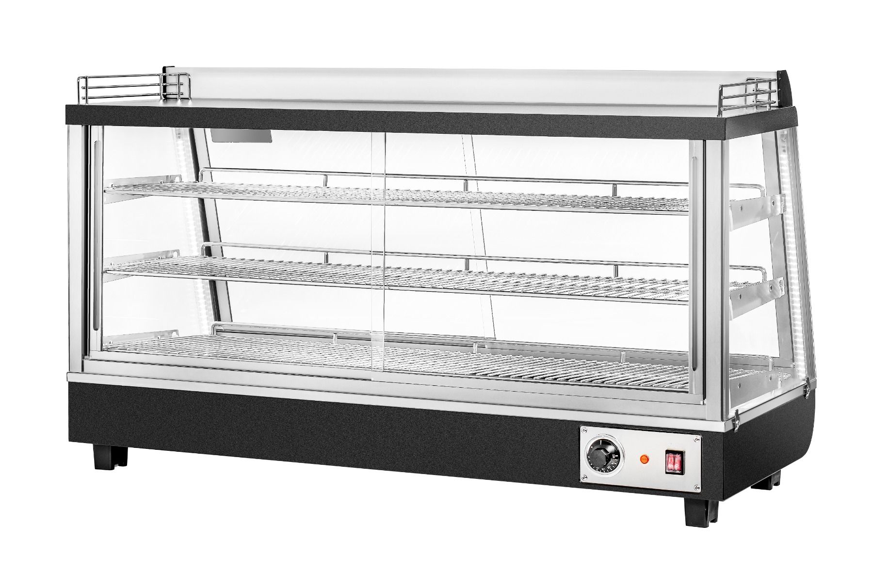 Migali C-HCT48-S 48 In. Heated Counter-Top Display Case, Straight Glass, Front + Rear Sliding Doors with Top Storage, 6.5 Cu Ft
