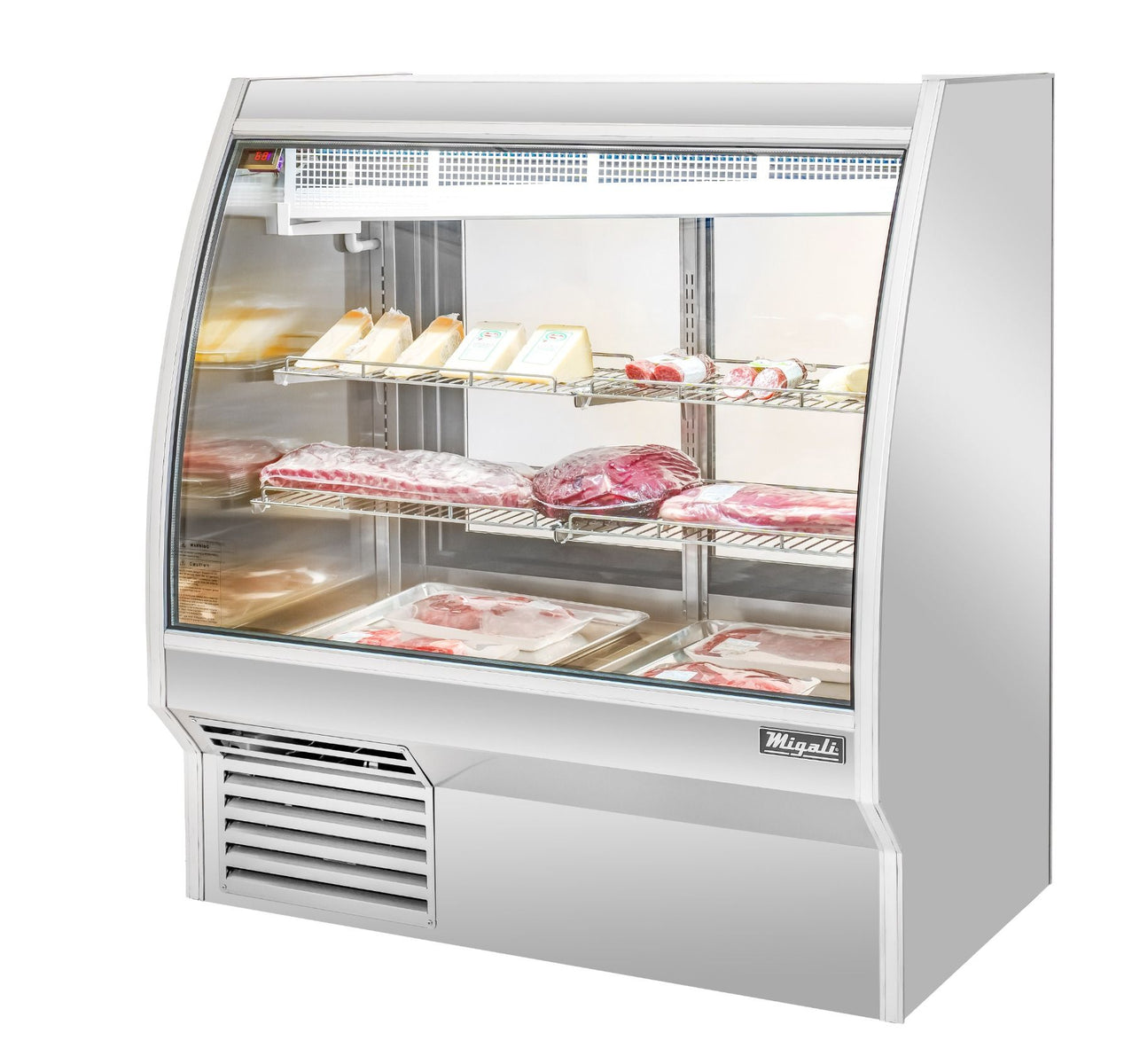 Migali C-DC-4 48 In. 4 Ft Double-Duty Interchangeable Meat/Fish/Deli Display Case, Curved Glass, 22.5 Cu Ft, R290 Refrigerant