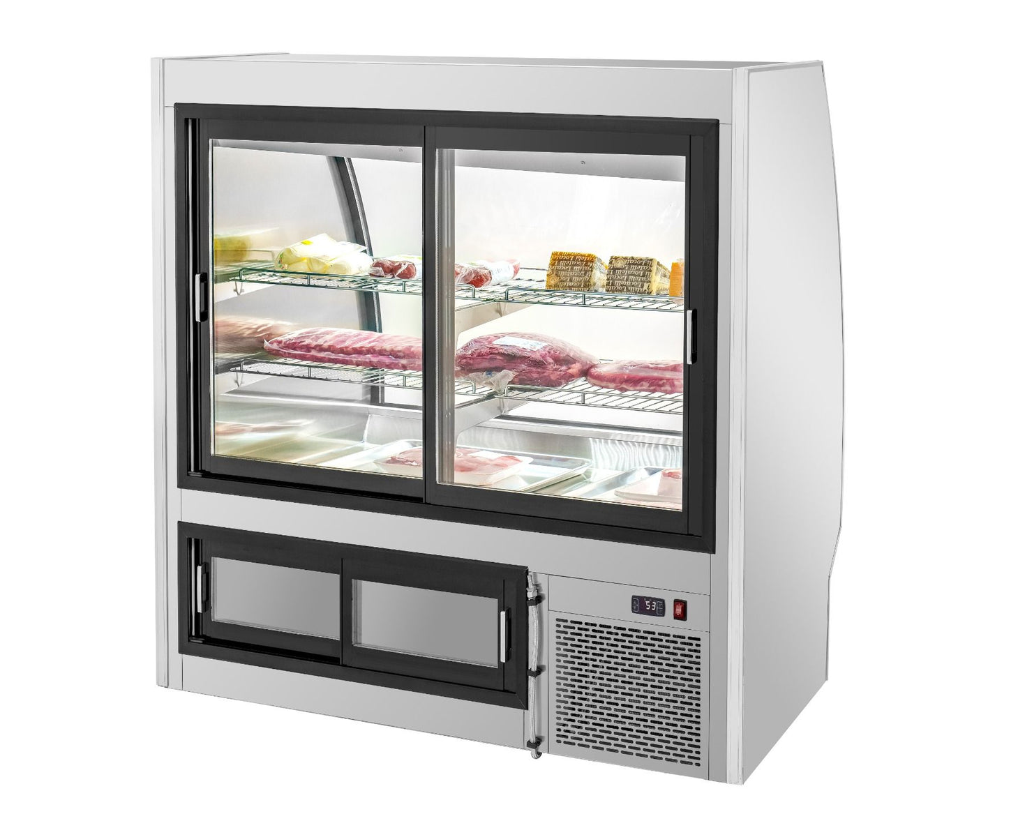 Migali C-DC-4 48 In. 4 Ft Double-Duty Interchangeable Meat/Fish/Deli Display Case, Curved Glass, 22.5 Cu Ft, R290 Refrigerant