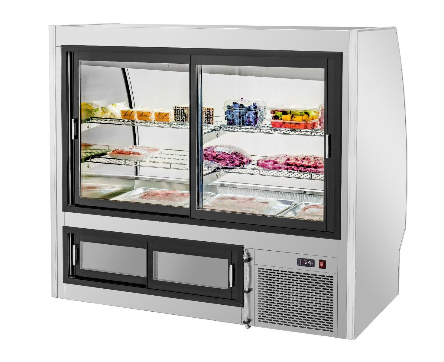 Migali C-DC-5 60 In. 5 Ft Double-Duty Interchangeable Meat/Fish/Deli Display Case, Curved Glass, 28.5 Cu Ft, R290 Refrigerant
