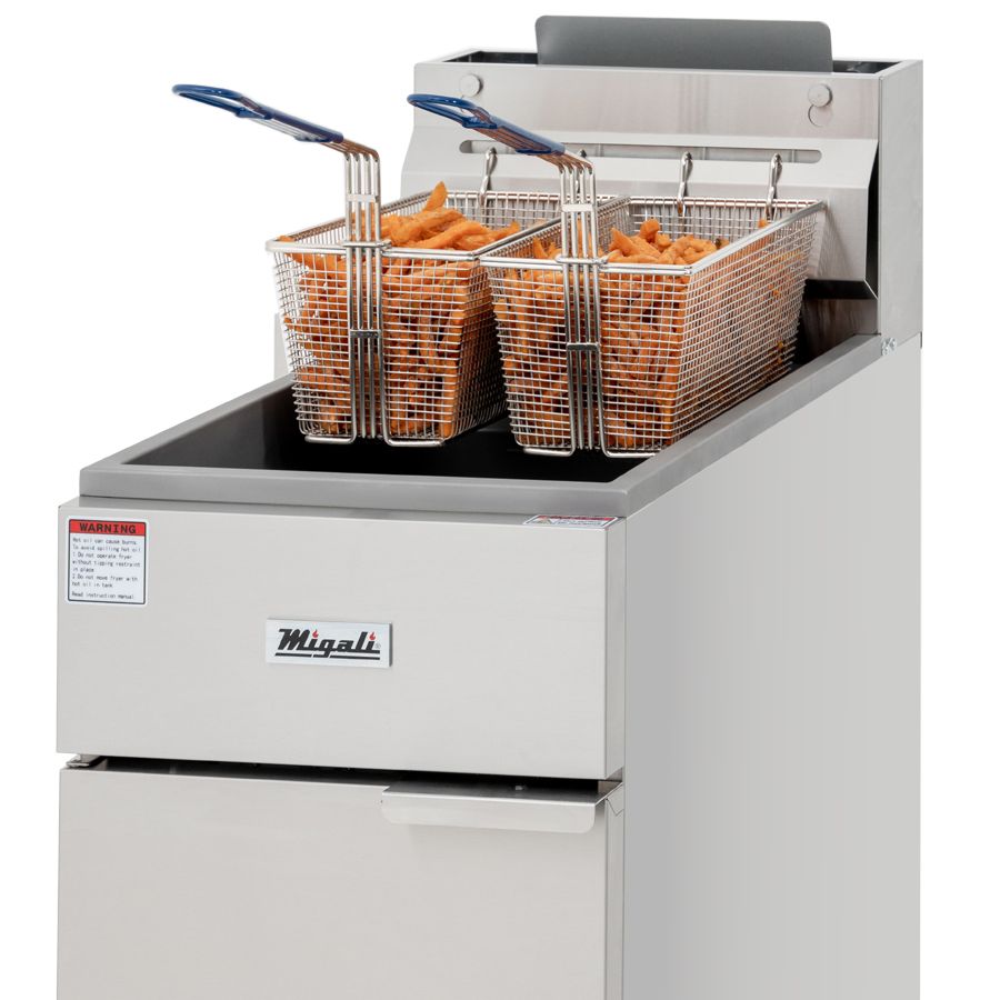 Migali C-F35-NG 16 In. 35 lb Floor Fryer, Natural Gas, 60,000 BTU, Twin-Basket