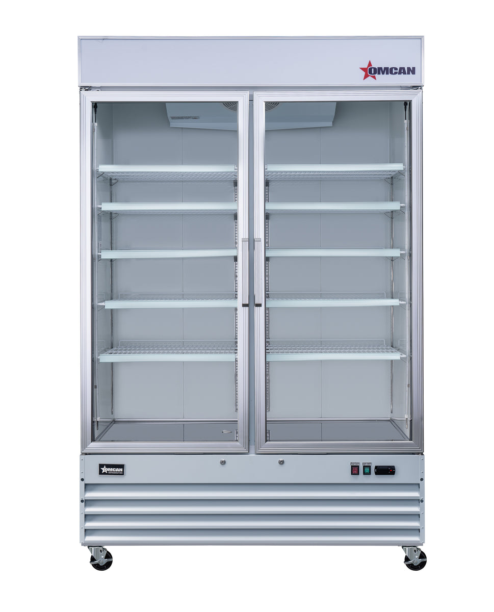 Omcan RE-CN-0045-HC-SW 53" White Display Refrigerator, Two Swing Glass Doors