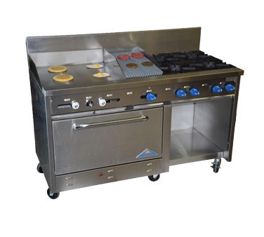 Comstock-Castle F33032-24-1RB, 60 In. Restaurant Gas Range, 4 Open Burners, 24" Griddle, 12" Charbroiler, (1) 31.5" Oven