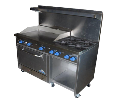 Comstock-Castle F33032-24, 60 In. Restaurant Gas Range, 6 Open Burners, 24" Griddle, (1) 31.5" Oven