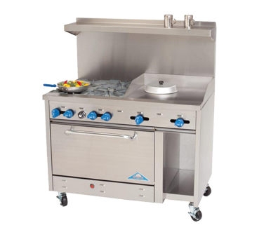 Comstock-Castle F3430-12, 48 In. Restaurant Gas Range, 6 Open Burners, 12" Griddle, (1) 31.5" Oven