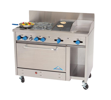 Comstock-Castle F3430-12-1RB, 48 In. Restaurant Gas Range, 4 Open Burners, 12" Griddle, 12" Charbroiler, (1) 31.5" Oven