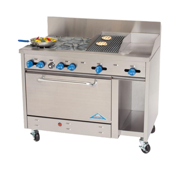 Comstock-Castle F3430-12-2RB, 48 In. Restaurant Gas Range, 2 Open Burners, 12" Griddle, 24" Charbroiler, (1) 31.5" Oven