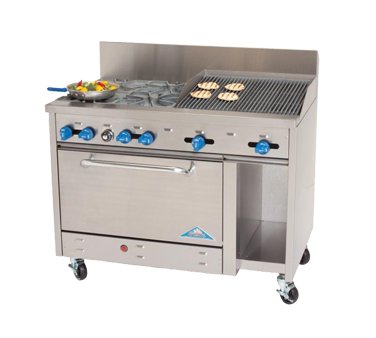 Comstock-Castle F3430-2RB, 48 In. Restaurant Gas Range, 4 Open Burners, 24" Charbroiler, (1) 31.5" Oven