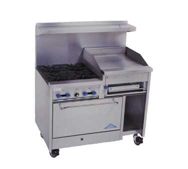 Comstock-Castle F3430-24B, 48 In. Restaurant Gas Range, 4 Open Burners, 24" Griddle, (1) 31.5" Oven
