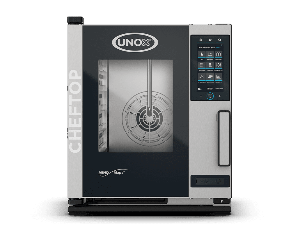 UNOX XACC-0513-EPRM 21 In. Electric Countertop Combi Oven, (5) GN 1/1 Capacity, MIND.Maps Plus Touch Controls, AISI 316L Stainless Steel Chamber