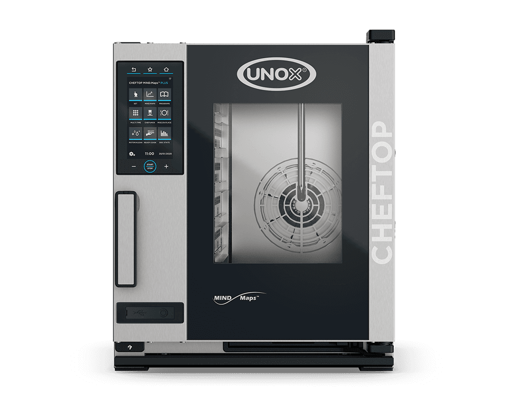 UNOX XACC-0513-MPLM 21 In. Electric Countertop Combi Oven (Single-Phase), (5) GN 1/1 Capacity, MIND.Maps Plus Touch Controls, AISI 316L Stainless Steel Chamber