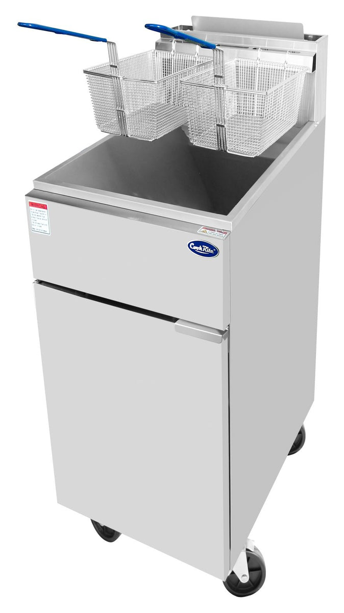 Atosa ATFS-40ES 40 Lb. Commercial Gas Floor Fryer, 66,000 BTU, 3 Independent Burners, Welded Stainless Steel Tank with Cool Zone