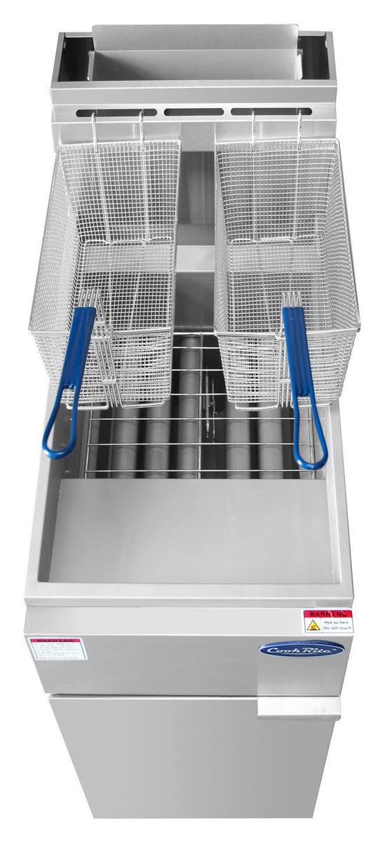 Atosa ATFS-40ES 40 Lb. Commercial Gas Floor Fryer, 66,000 BTU, 3 Independent Burners, Welded Stainless Steel Tank with Cool Zone