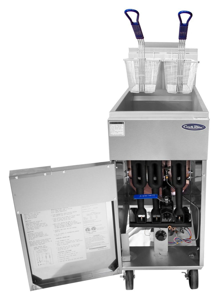 Atosa ATFS-50ES 50 Lb. Commercial Gas Floor Fryer, 88,000 BTU, 4 Independent Burners, Welded Stainless Steel Tank with Cool Zone