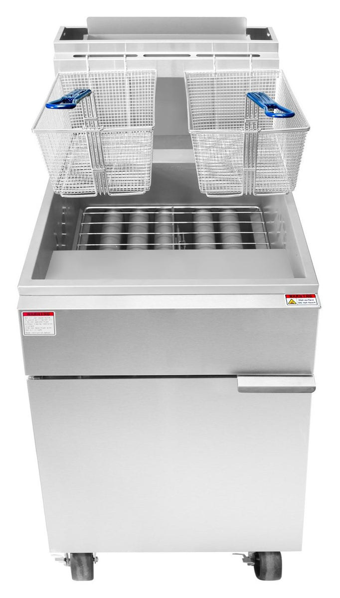 Atosa ATFS-75ES 75 Lb. Commercial Gas Floor Fryer, 110,000 BTU, 5 Independent Burners, Welded Stainless Steel Tank with Cool Zone