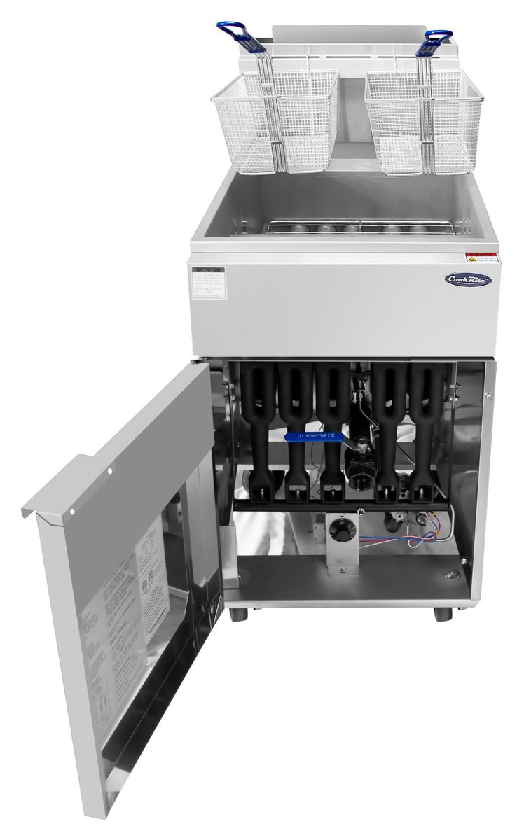 Atosa ATFS-75ES 75 Lb. Commercial Gas Floor Fryer, 110,000 BTU, 5 Independent Burners, Welded Stainless Steel Tank with Cool Zone