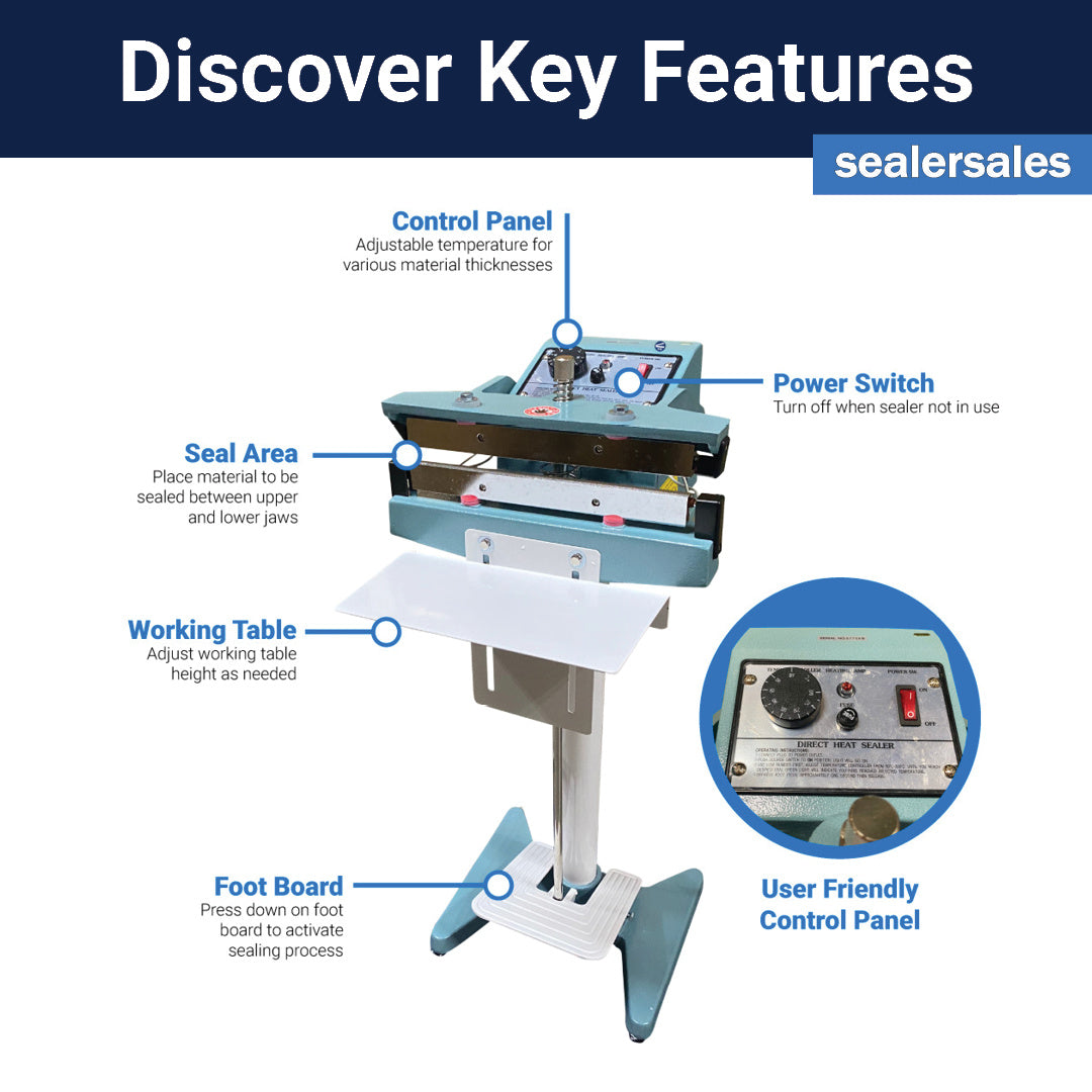 Sealer Sales KF-400DF 16" KF-Series Foot Operated Direct Heat Sealer with 15 mm Meshed Seal Width