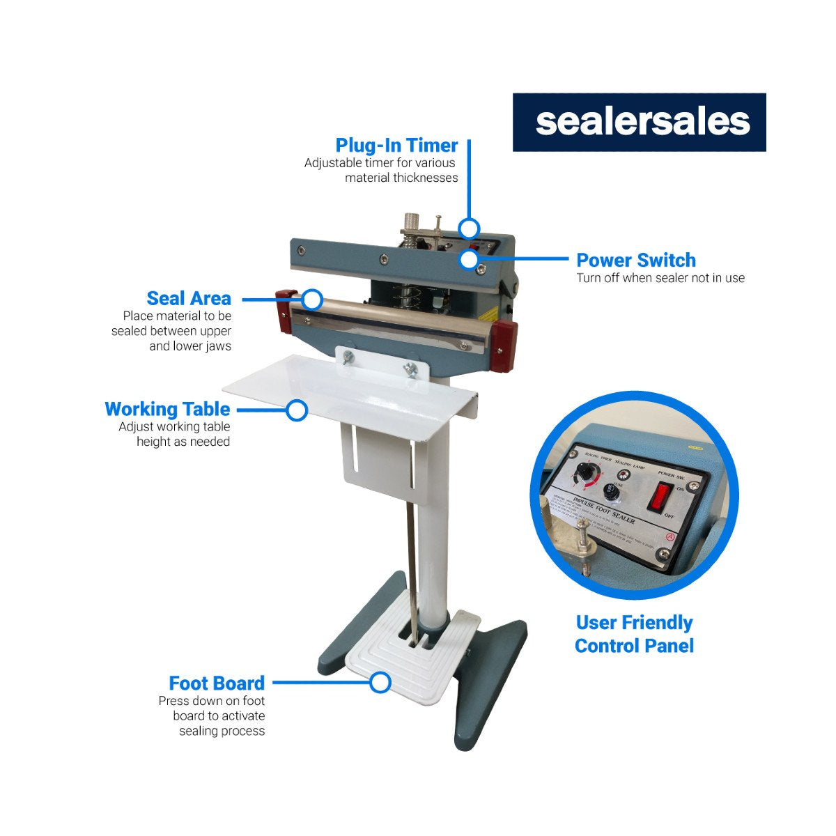 Sealer Sales KF-300F 12" KF-Series Impulse Foot Sealer with 2.5 mm Seal Width, Pedestal Mount