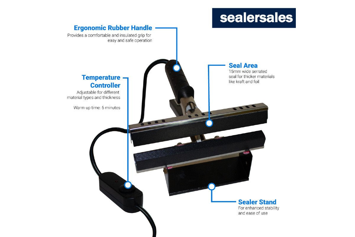 Sealer Sales KF-300CS 12" KF-Series Portable Direct Heat Sealer with PTFE-Coated Jaws, 15 mm Serrated Seal, 110V