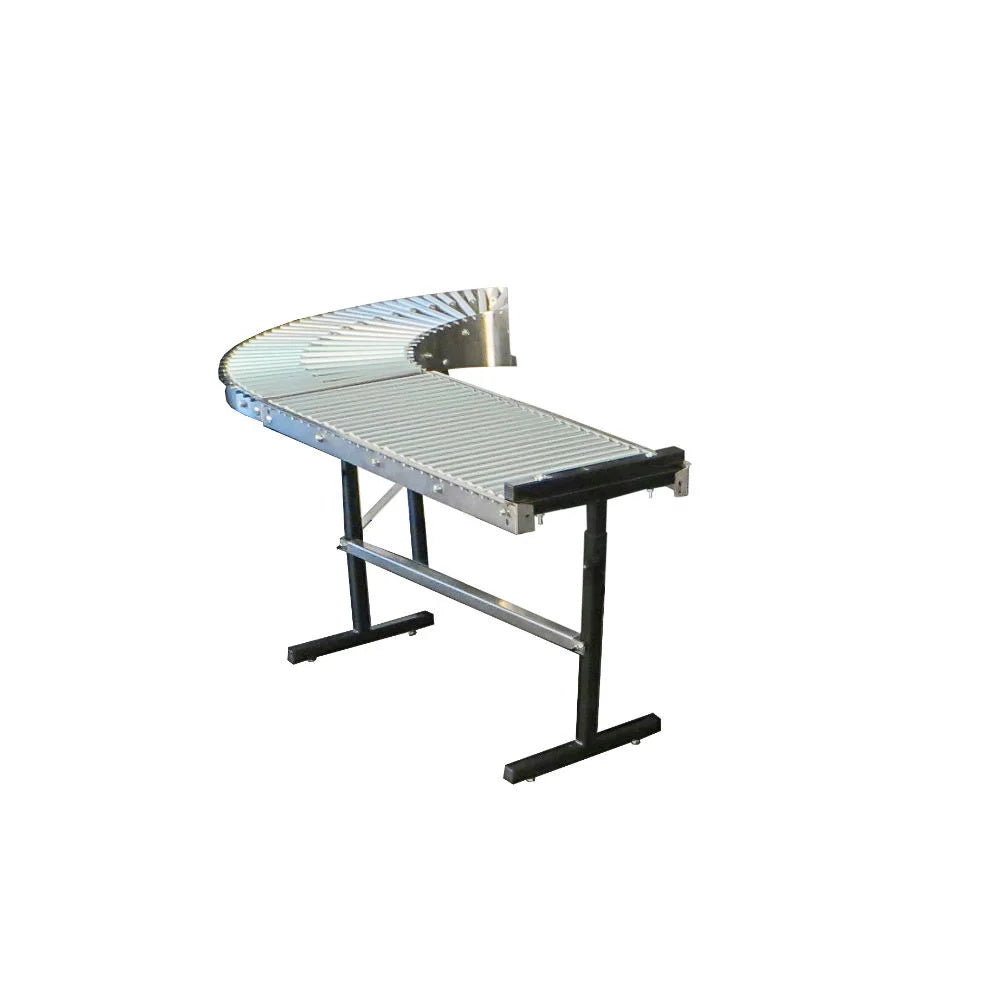 Sealer Sales SS-180-72 Gravity Roller Curved Conveyor, 180 Degree Curve with 72" Straight Section, 15" Wide, Adjustable Height