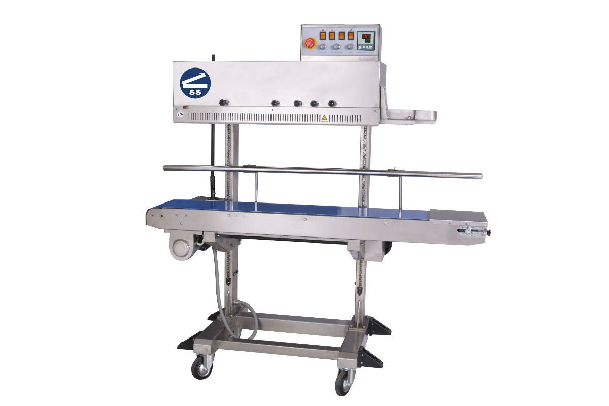 Sealer Sales HL-M1120LD-LtoR Vertical Band Sealer with Dry Ink Coding and Adjustable Sealing Head, 10mm Seal Width, Left Feed