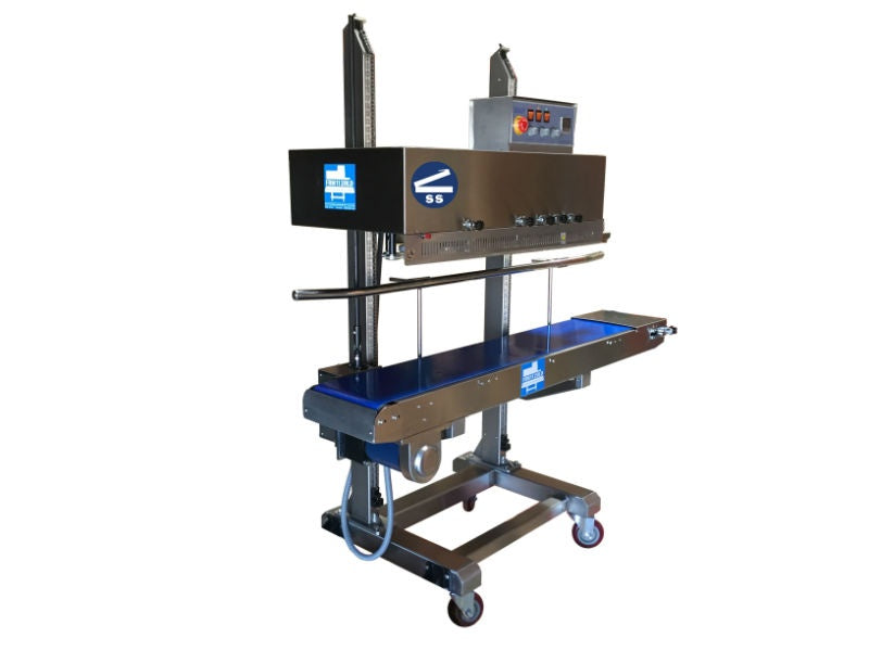 Sealer Sales HLC-1120LD Vertical Band Sealer with Dry Ink Coding, Adjustable Sealing Head, and Trimmer, 10mm Seal Width, Right Feed