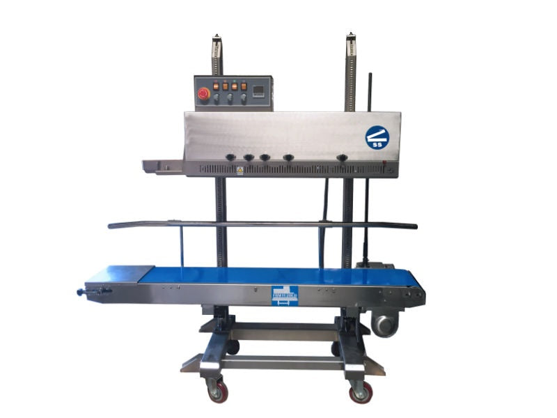 Sealer Sales HL-M1120LD-LtoR Vertical Band Sealer with Dry Ink Coding and Adjustable Sealing Head, 10mm Seal Width, Left Feed
