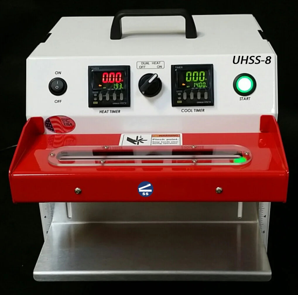 Sealer Sales UHSS-8 Tabletop Tube Sealer, 8" Seal Length, 1/4" Wide Seal, External Compressor