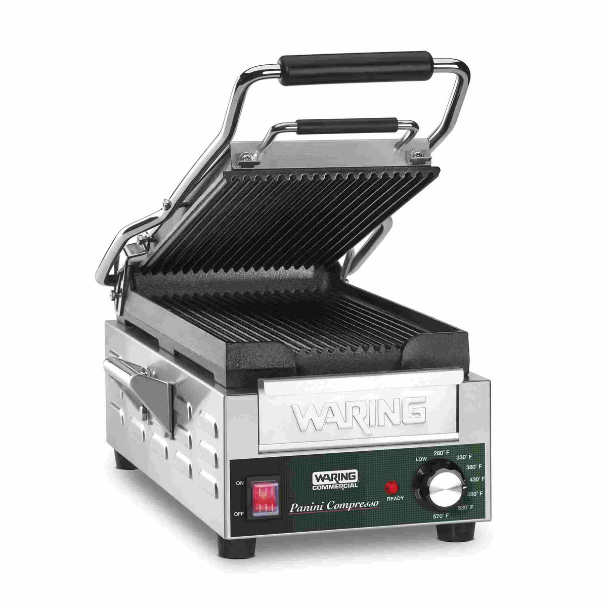 Waring WPG200 Ribbed Panini Grill, 7.75" x 12.5" Plates, 120V