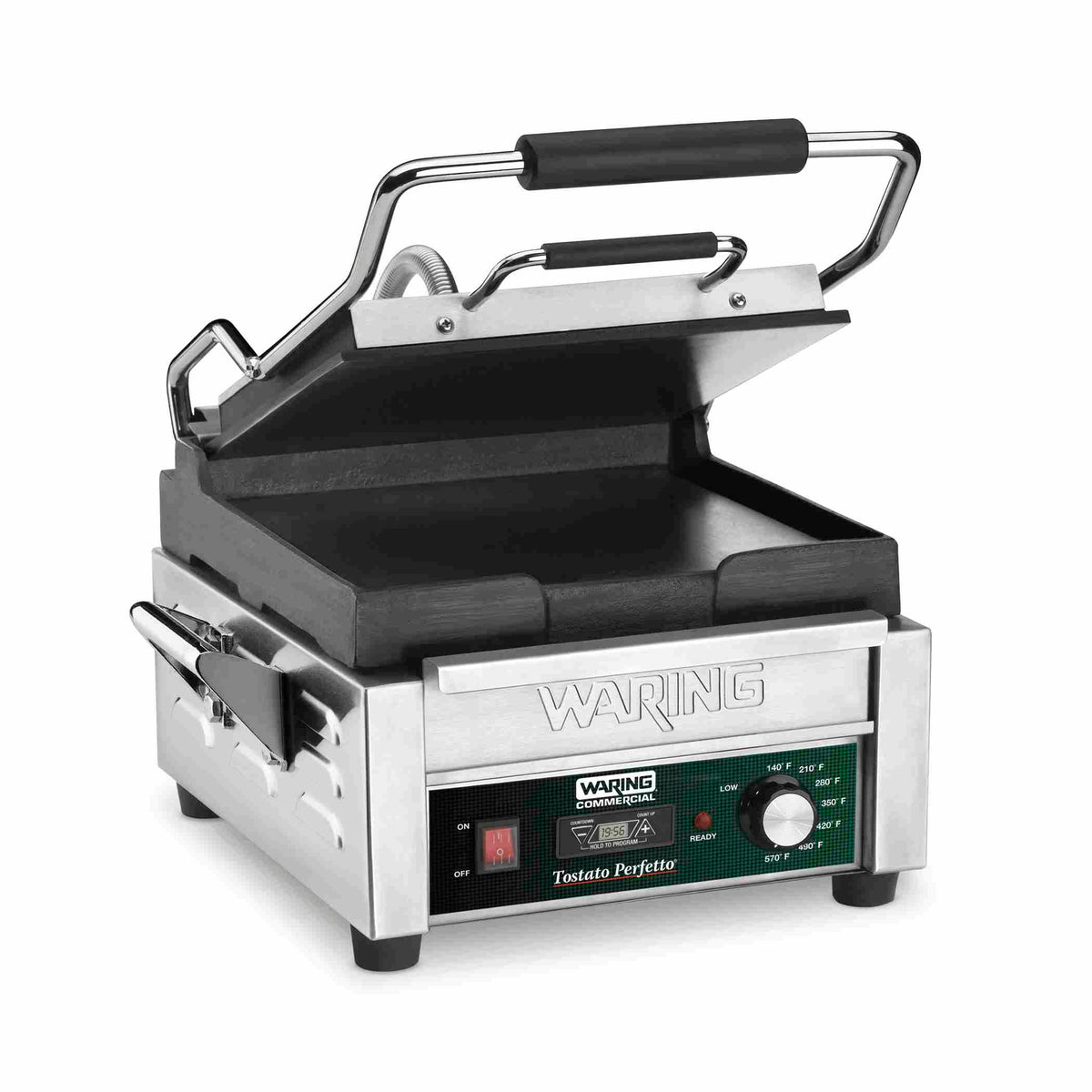 Waring WFG150T Tostato Perfetto Flat Panini Grill with Timer, 9.75" x 9.25" Plates, 120V