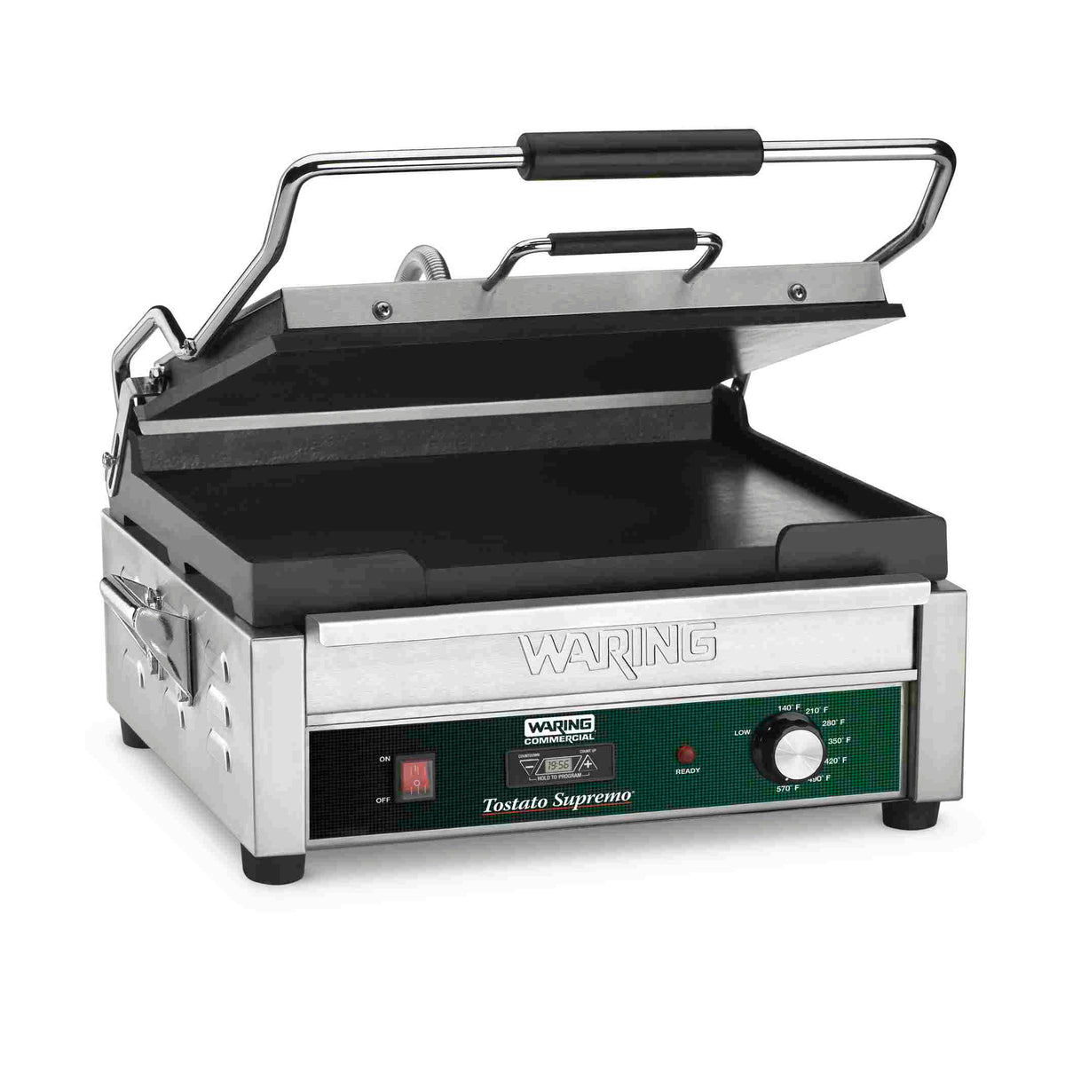 Waring WFG250T Tostato Supremo Flat Panini Grill with Timer, 14.5" x 11" Plates, 120V