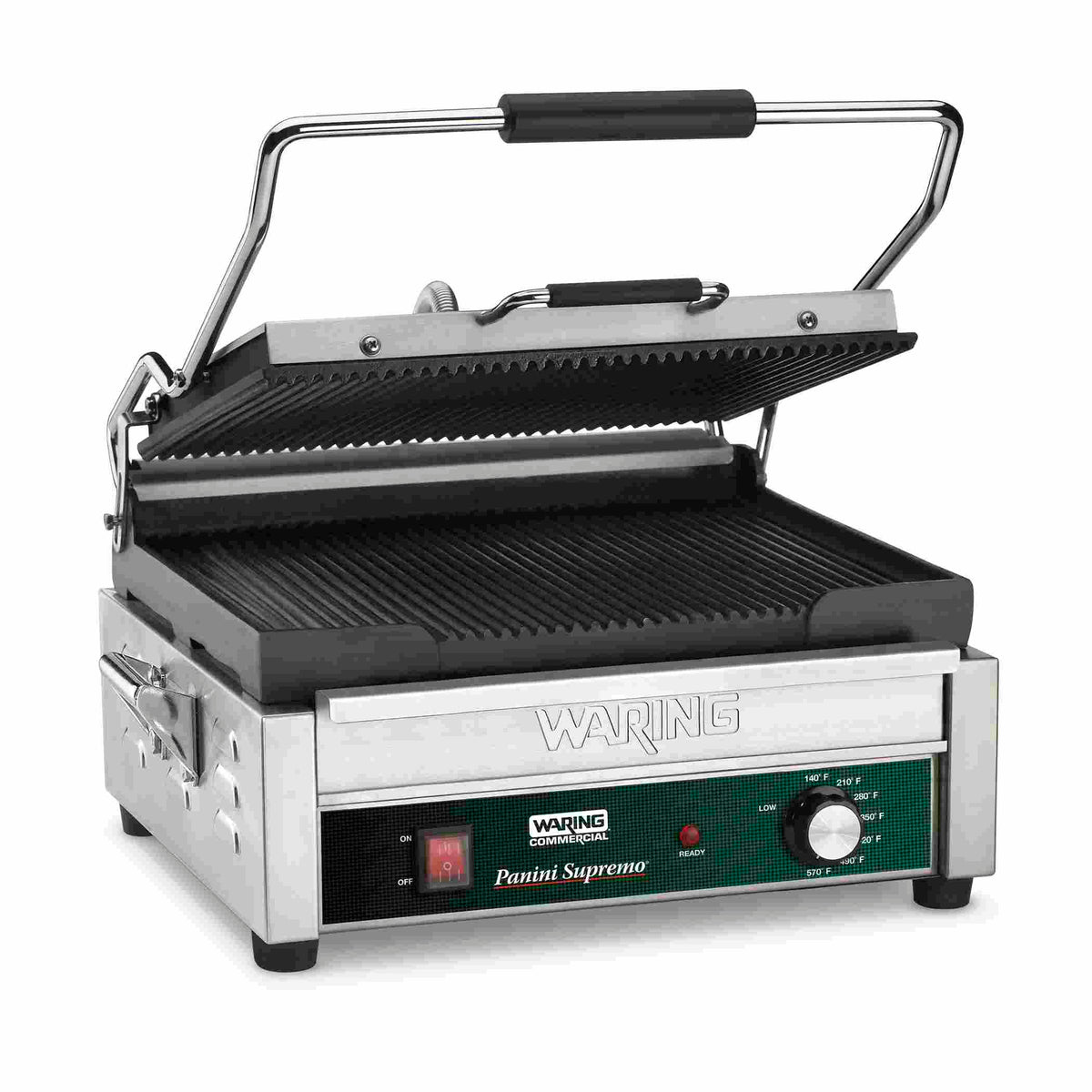Waring WPG250B Panini Supremo Ribbed Panini Grill, 14.5" x 11" Plates, 208V