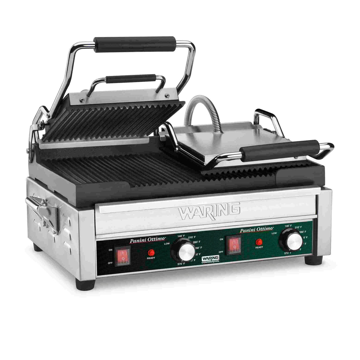 Waring WPG300 Panini Ottimo Ribbed Panini Grill, 17" x 9.25" Plates, 240V