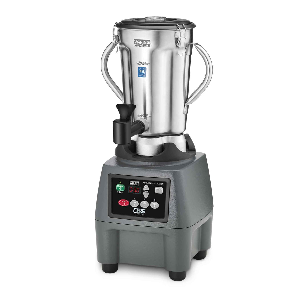 Waring CB15TSF The Legend 1-Gallon Food Blender with 3-Speed Keypad, 3-Minute Timer, Spigot, and Stainless Steel Container, 3.75 HP, 120V