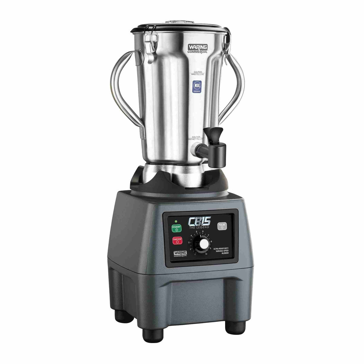 Waring CB15VSF The Legend 1-Gallon Variable-Speed Food Blender with 1,700-18,000 RPM Control, Spigot, and Stainless Steel Container, 3.7 HP, 120V