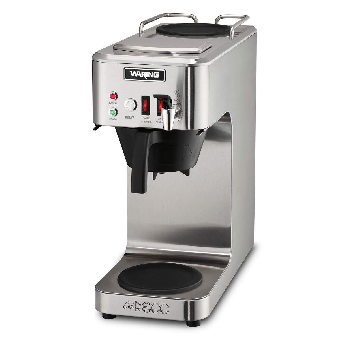Waring WCM50P Cafe Deco 64 oz Automatic Coffee Brewer with Dual Warmers and Plumbing Option, 1800W, 120V