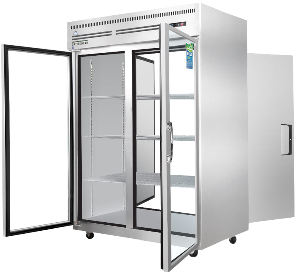 Everest ESPT-2G-2S 50 In. Pass-Thru Refrigerator, 2 Glass Front and 2 Solid Rear Doors, 48 Cu. Ft., Top Mount Blizzard R290