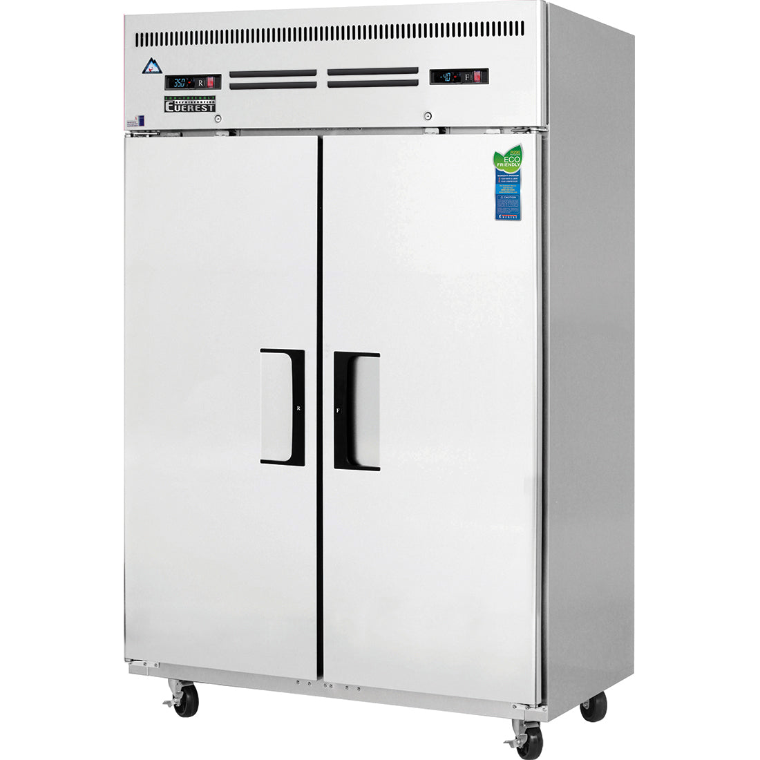 Everest ESRF2A 50 In. Reach-In Dual Temp Refrigerator Freezer, 2 Solid Doors, 22 + 22 Cu. Ft., Top Mount Blizzard R290