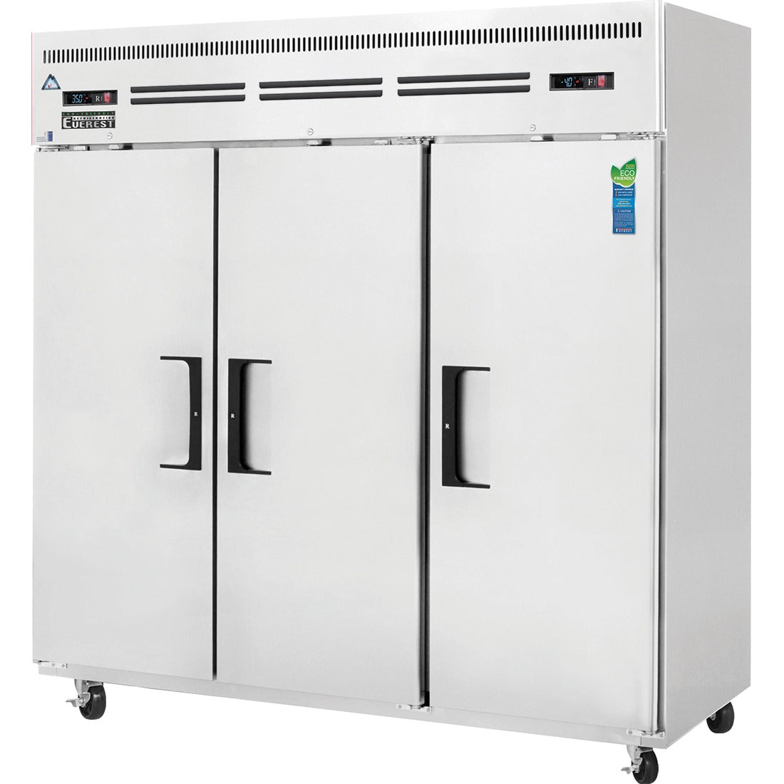 Everest ESRF3 75 In. Reach-In Dual Temp Refrigerator Freezer, 3 Solid Doors, 46 + 22 Cu. Ft., Top Mount Blizzard R290
